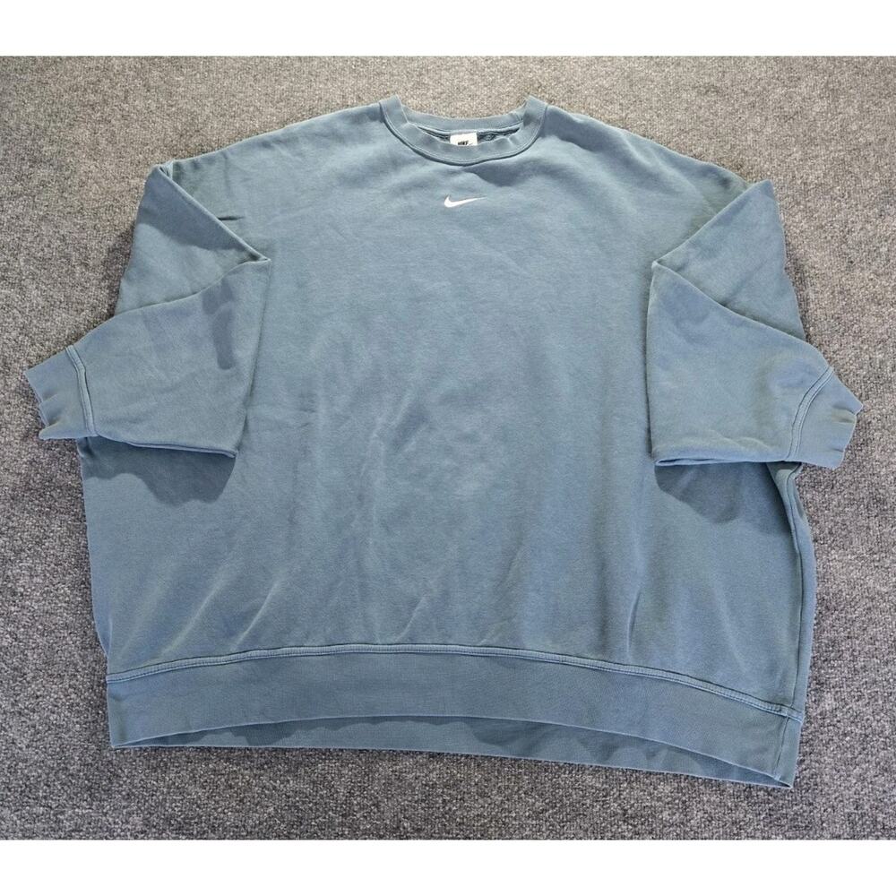Y2K Nike Center Swoosh Check Blue Essential Crewneck Sweatshirt-Size XL. Warm
